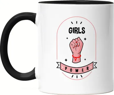 Produktbild von Girls Power Tasse Schwarz Spruch Geschenk für Superheldinnen Women Power Frauentag Feminismus