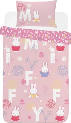 Image de Miffy - Floral Ensemble de linge de lit, réversible AG3959 (Lit simple) (Multicolore)