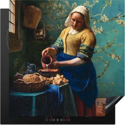 Produktbild von KitchenYeah© Herdabdeckplatte Milchmädchen - Mandelblüte - Van Gogh - Vermeer - Gemälde - Alte Meister , 78x78cm, Küche Deko, Glaskeramikkochfeld Herdabdeckung, Abdeckplatte fùr Kochfeld