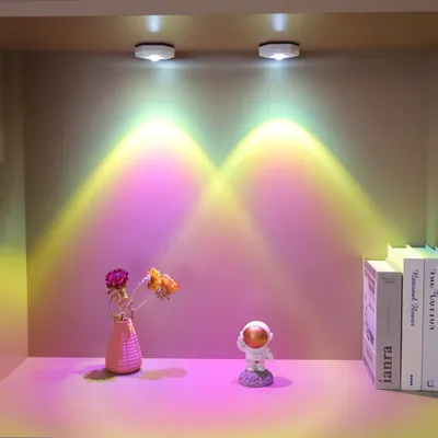 Produktbild von 2er Set LED Spot Nachtlicht Dimmbar Batteriebetrieben Unterbauleuchte Schrankbeleuchtung, Lila