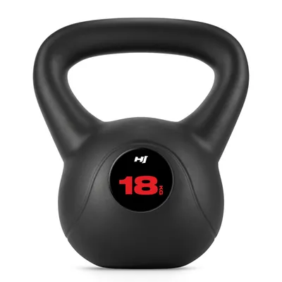 Produktbild von Hop-Sport Kettlebell 18kg, Vinyl Kugelhante, ergonomischer Griff, Schwunghantel in Größen von 4–20 kg, Krafttraining Zuhause für Damen & Herren