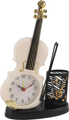 Image de Réveil violon Retro Fashion Fonction taille-crayon Réveil de table Forme violon Réveil de chevet fantaisie pour mélomanes Blanc