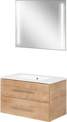 Produktbild von Fackelmann B.perfekt Badmöbel Set 3-teilig, 80 cm, Braun hell, LED-Spiegel