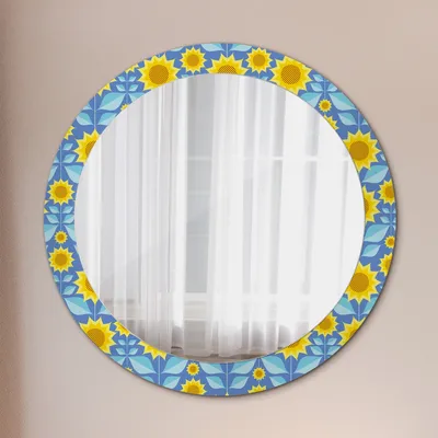 Produktbild von Spiegel mit Grafiken – Modern Spiegel - Dekorative Spiegel – Schminkspiegel - Rundspiegel - Geometrisch Sonnenblumen - Runder: Ø80cm