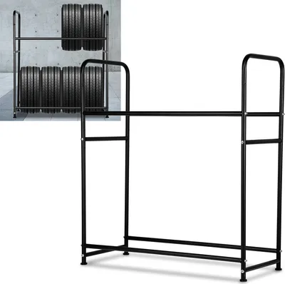 Zdjęcie produktu dla Stojak na opony Yakimz na 8 opon Stojak do przechowywania Drzewo na felgi Regulacja wysokości Stojaki do przechowywania 107 x 46 x 117 cm Udźwig 180 kg