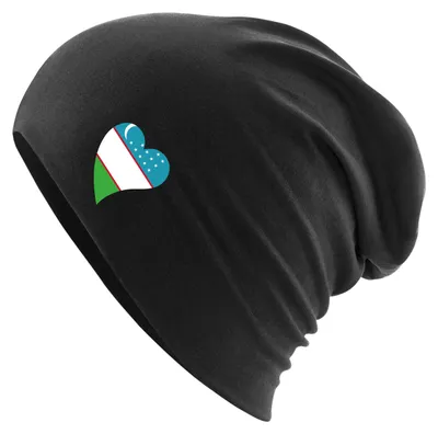 Produktbild von Huuraa Beanie Usbekistan Flagge Herz Black One Size Baumwolle und Elasthan Mütze Geschenkidee