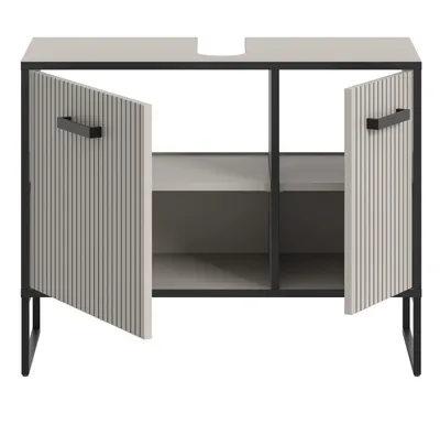 Produktbild von Waschbeckenunterschrank "Scana" Sand und schwarz, Waschtisch 80 cm, Soft-Close