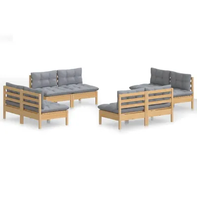 Produktbild von vidaXL 8-tlg. Garten-Lounge-Set mit Grauen Kissen Kiefernholz