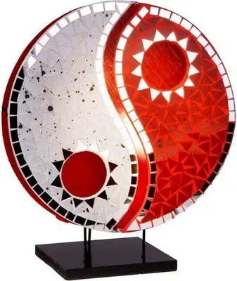 Produktbild von Deko-Leuchte YING YANG rot oder schwarz, rund, Natur-Material, 30 cm Durchmesser, Stimmungsleuchte, Farbe:rot