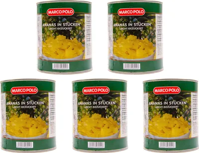 Produktbild von MARCO POLO Ananas in Stücken leicht gezuckert 5 Dosen Füll 825g ATG 490g