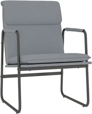 Zdjęcie produktu dla Szary fotel wypoczynkowy z wytrzymałego materiału, z metalową konstrukcją, o wymiarach 55x64x80 cm, o nowoczesnym designie, z głębokim siedziskiem i nogami w kształcie litery "O"