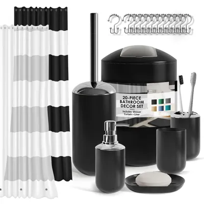 Produktbild von Badezimmerzubehör-Set, 9-teiliges Kunststoff-Geschenkset, Duschvorhang-Set mit L