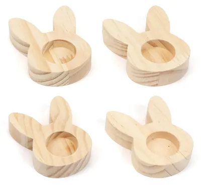 Eierbecher aus Holz, 4er-Set, Osterdekoration, Hasen-Design