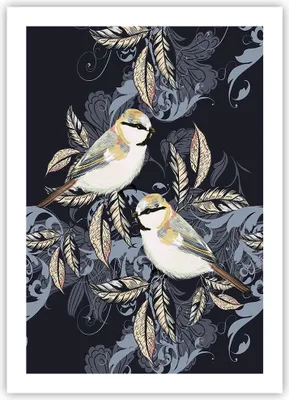 Produktbild von Poster - Poster ohne Rahmen - Vögel Blätter Ornament - 50x70 cm - Wand Bild - Wanddeko - Wandbilder - Kunstposter - Wandposter - Bilder - Kunstdruck - Wanddekoration - Wandbild - P2XPA50x70-4408
