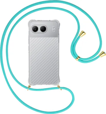 Produktbild von Handykette Backcover-Schutzhülle mit Band (Metall goldfarben) für OnePlus Nord 4 5G - türkis