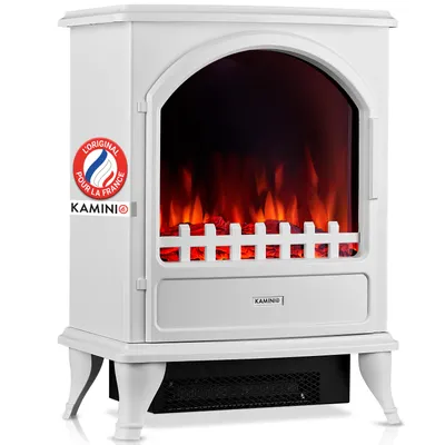 Image de Cheminée électrique KAMINIO LENI - Poêle électrique avec chauffage, effet flamme 3D - Blanc