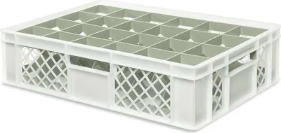 Image de Boîte en verre de 600 x 400 mm, pour 24 verres d'une hauteur maximale de 122 mm et d'un diamètre de 87 mm, de couleur blanche