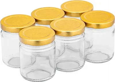 Image de Bocaux en verre pour conserves, couvercles dorés pour confiture, lot de 6 pièces, 135 ml