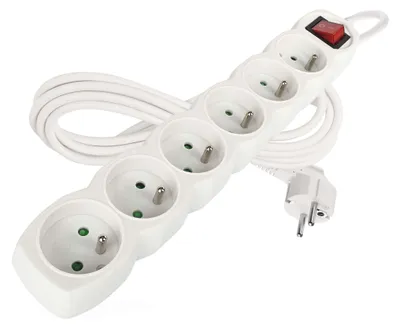Prodlužovací kabel 3 m / 6 zásuvek / s vypínačem / bílý / PVC / 1 mm2