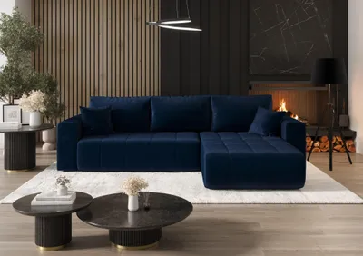Produktbild von Ecksofa Schlafsofa CAMILA Stoff Monolith Dunkelblau Ottomane Rechts