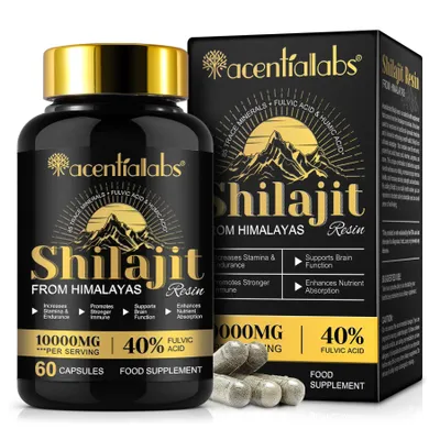 Produktbild von Himalaya Shilajit Mumijo Hochdosiert Immunsystem Mineralien Energie 10:1 Extrakt 40% Fulvinsäure Vegan 60 Kapseln