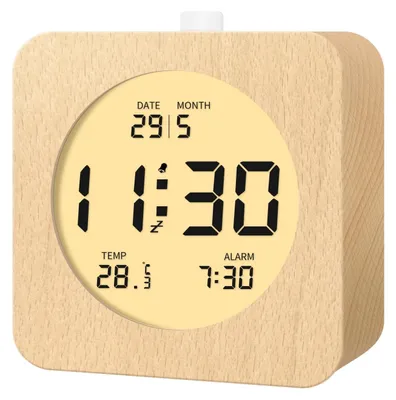 Immagine prodotto di Sveglia digitale - Sveglia in legno - Display LCD - 9,5 x 9,5 x 6 cm - Legno naturale - Funzione snooze, retroilluminazione LCD