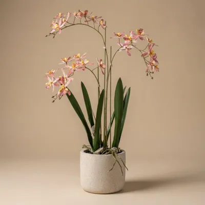 Obrázek produktu pro Umelá orchidej Renanthera, 56cm, v kvetináci - umelá rostlina s žlutooranžovými