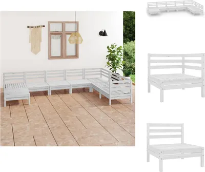 Produktbild von vidaXL 8-tlg. Garten-Lounge-Set Massivholz Kiefer Weiß -  Gartenmöbel-Sets