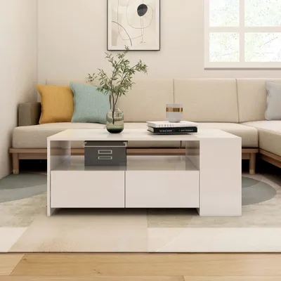 Produktbild von vidaXL Konferenční stolek vysoký lesk bílý 102x55x42 cm Dřevěný materiál