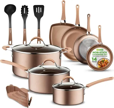 NutriChef Topfset Induktion, Pfannenset 14-teilig, Antihaftbeschichtet, Töpfe & Pfannen PFOA/PFOS-frei, Kochtopf Set, Küchenset