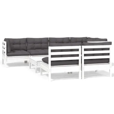 Produktbild von 8-tlg. Garten-Lounge-Set mit Kissen Weiß Kiefer Massivholz