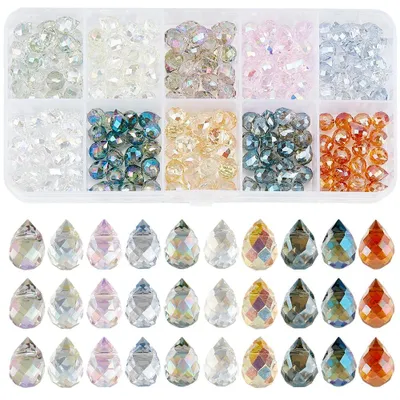 Glastropfen-Perlen, 200 Stück, 10 Farben, 8 mm, facettiert
