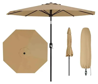 Immagine prodotto di Ombrellone da giardino - Ombrellone da terrazza 2,7 m - Manovella e inclinazione regolabile - UPF 50+ - 8 stecche - Custodia inclusa - Poliestere-cotone - Colore kaki
