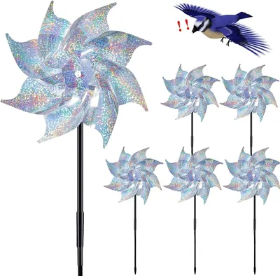 Produktbild von Drehendes Vogelschreck Windrad 6er Set, dekorative Vogelabwehr für Garten & Balkon, reflektierend gegen Tauben & Wildvögel