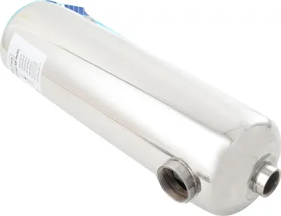 Zdjęcie produktu dla Wymiennik ciepła, 60 kW, stal nierdzewna SS304, wymiary: 48,5 x 16 cm, przyłącze basenowe: G1 1/2, przepływ ciepłej wody: 30 l/min