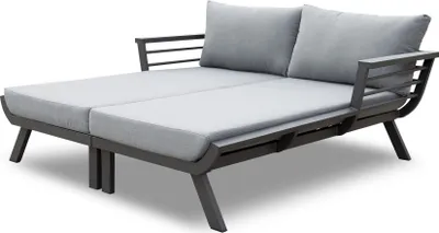 Produktbild von Garden Pleasure DELIA Doppelliege, Grau, Aluminium Polyester, 174x85x62 cm (LxBxH), wetterbeständig, 120 kg Belastbarkeit pro Liege, inkl. 2 waschbaren Auflagen & 2 Kissen