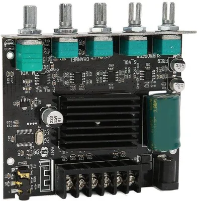 Productafbeelding van Digitaal stereo versterker module 2.1, printplaat ZKMT21, met hoogwaardige luidsprekerboard - DC 12V - 15.100 Watt, 48Ω, voor stereo luidsprekers
