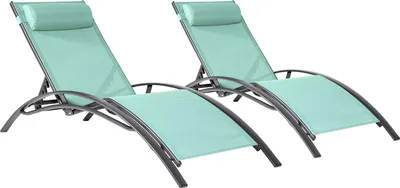 Produktbild von 2erSet Sonnenliegen GALAPAGOS aus wassergrünem Textilene - Aluminium anthrazitgrau