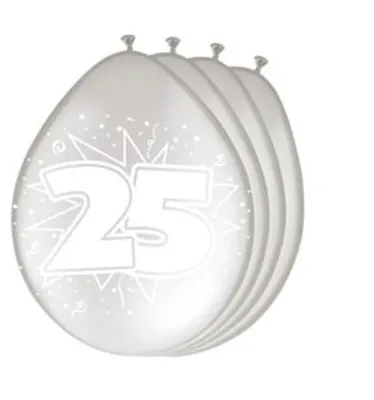 Produktbild von Folat silberne Geburtstagsballons mit Zahl 25, 8 Stück, 30cm Durchmesser