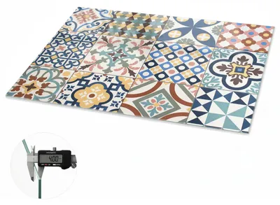 Produktbild von Glas Tischplatte 120x60 cm – Tischauflage aus gehärtetem Glas – Glasplatte für Esstisch – Küchentischplatte aus Glas – Tischschutz Glas modern – Dekorative Glasplatte – Pflegeleichte Glastischplatte – Sicherheitsglas Tischplatte – Mosaikmuster, KI-generiertes Bild