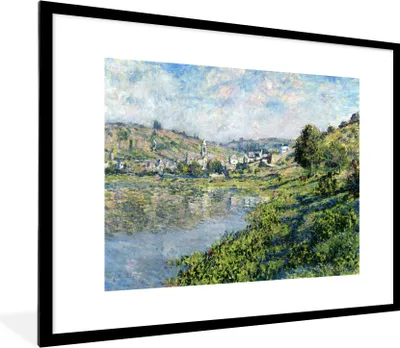 Produktbild von MuchoWow® Gerahmtes Poster Landschaft bei Vetheuil - Gemälde von Claude Monet 80x60 cm - Poster mit Schwarzem Bilderrahmen Wandposter Rahmen Foto Bilder - Schlafzimmer-Dekorationen - Fotoposter