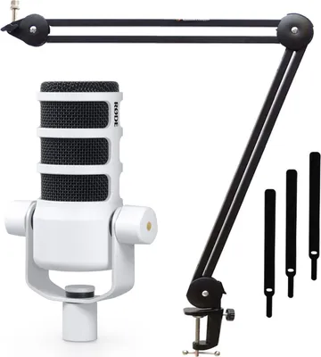 Produktbild von Rode Podmic Podcast-Mikrofon Weiss mit Gelenkarm