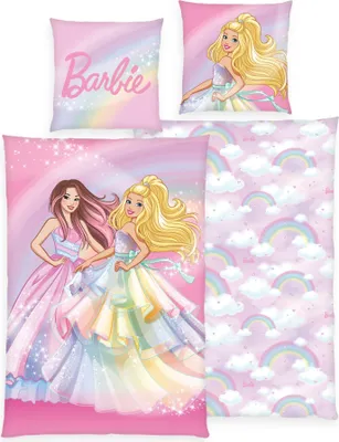 Produktbild von Herding Kinder-Wendebettwäsche Barbie" bunt 1x 135x200 cm + 1x 80x80 cm" Größe: 80 x 80 cm + 135 x 200 cm