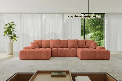 Produktbild von ALTDECOR Ecksofa mit Schlaffunktion und Bettkasten ENSI-U - 353x164x69 cm Apricot - Corner Sofa Eckcouch Couch U-Form universal, links/rechts angeordnet Schlafcouch Ausziehbar Wohnlandschaft