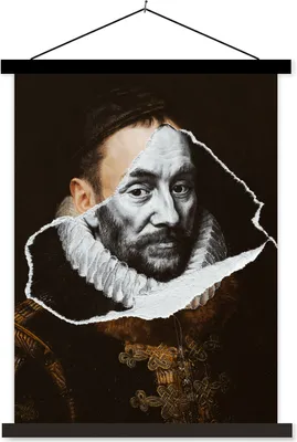 Produktbild von MuchoWow® Textilposter Wilhelm von Oranien -Adriaen Thomasz - Schwarz und Weiß 60x80 cm mit schwarzem Rahmen - Plakathalter