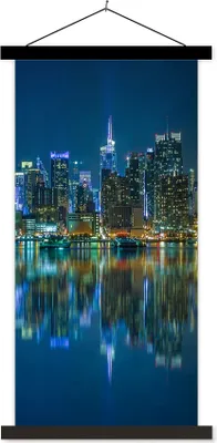 Produktbild von MuchoWow® Textilposter New York - Skyline - Amerika 60x120 cm mit schwarzem Rahmen - Magnete