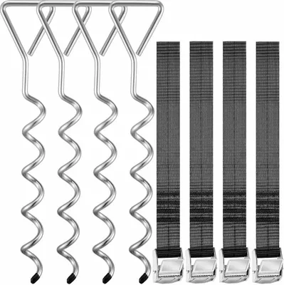 Produktbild von MONZANA® 4 zemní kotvy trampolína 42,5cm 5 otáček 900kg Nastavitelné popruhy Nerezová zajišťovací sada Upevnění zemních kotev altánová houpačka