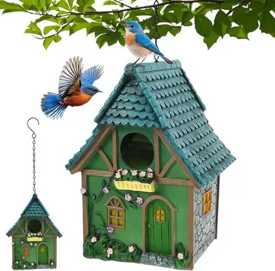 Produktbild von Vogelhaus für den Garten – wetterbeständig – hochwertige Harzkonstruktion – ideal für kleine Singvögel