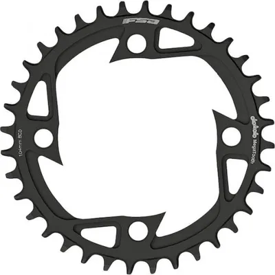 A black bicycle chainring on a white background.