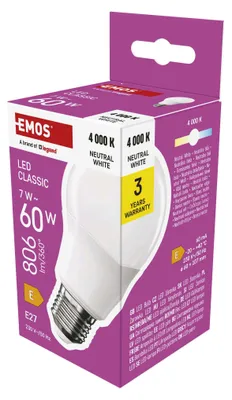 LED žárovka Classic A60 / E27 / 7 W (60 W) / 806 lm / neutrální bílá